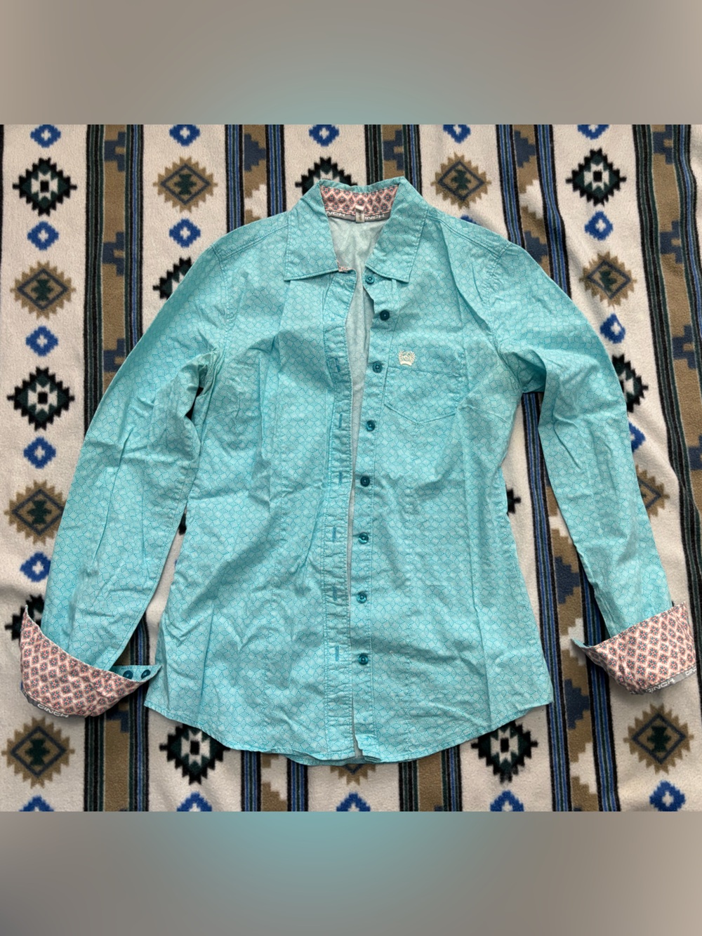 Cinch Aqua Patterned Women's Button-Down Shirt